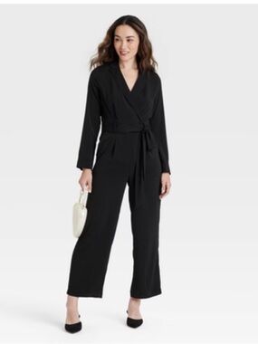 a new day Black Wrap-Front Tie-Waist Jumpsuit